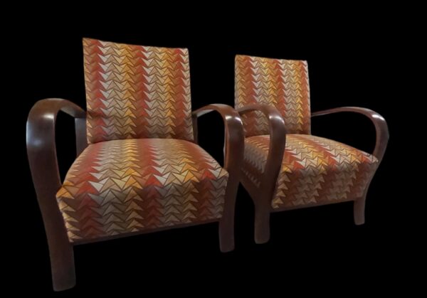 Art Deco stílusú retro fotelpár – Geometrikus mintás kárpittal
