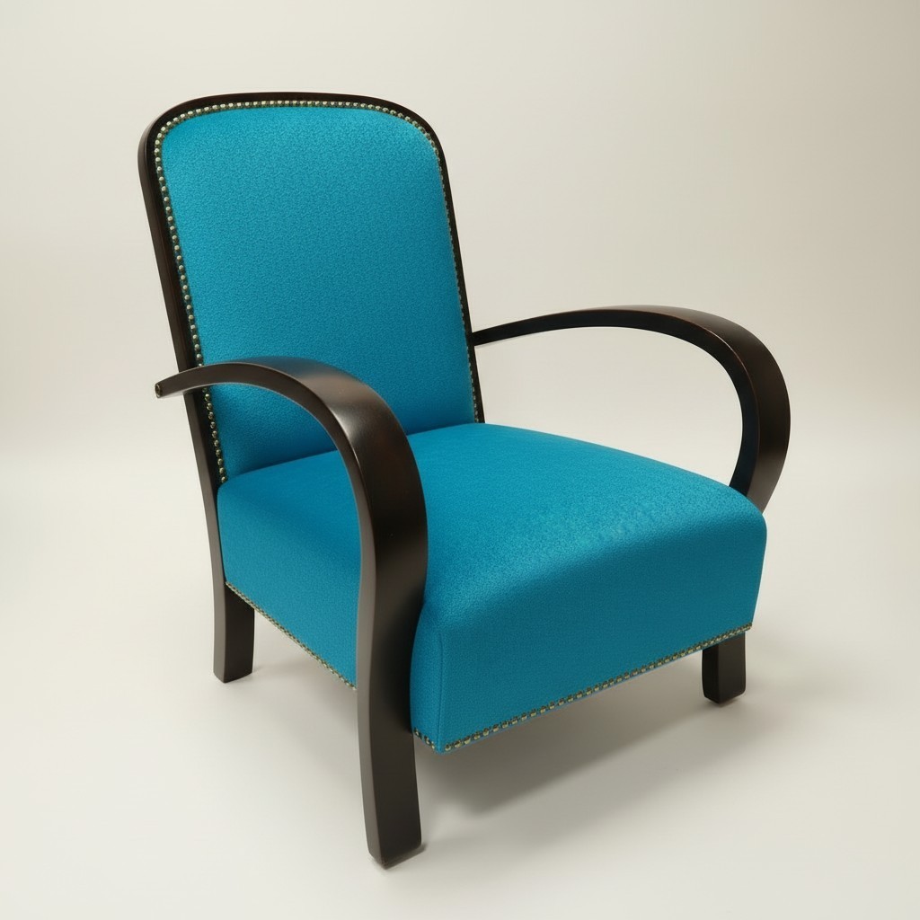 Art Deco ihletésű klasszikus fotel hajlított tömörfa karfával